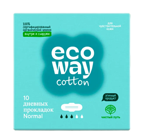 ECOWAY, Дневные прокладки из органического хлопка с крылышками 3 капли